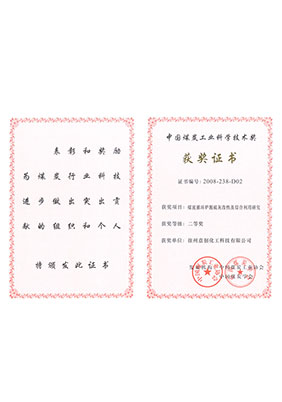 2008年煤泥循環(huán)脫硫灰改性及綜合利用研究獲二等獎