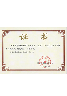 2005年1月MCA高分子促凝劑獲“九五、十五”科技成果獎